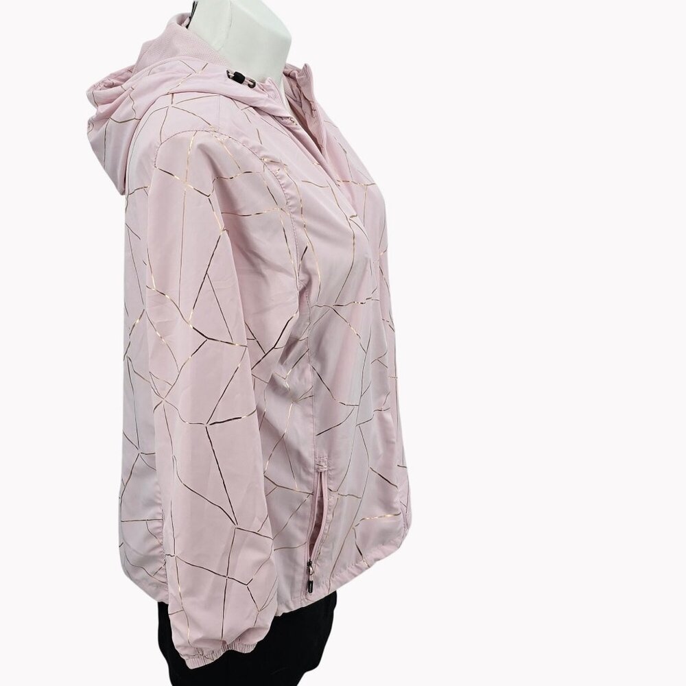 New Balance Womens 1X Hooded Windbreaker Jacket Pink Gold foil Geometric - Picture 9 of 16